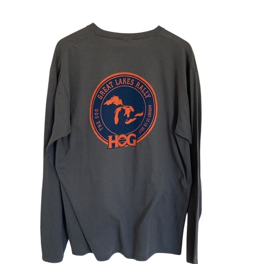 Port Company Mens Great Lakes Hog Rally Long Sleeve T Shirt Size‎ L Grey Orange